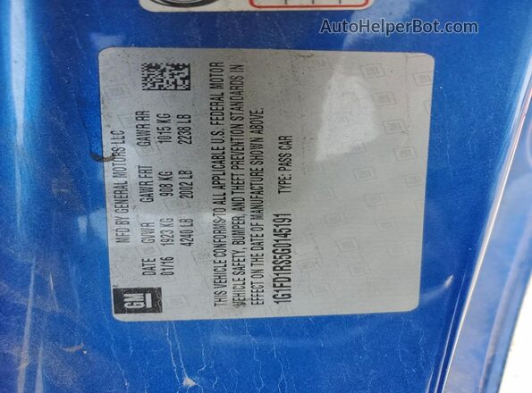 1G1FD1RS5G0145191 2016 CHEVROLET CAMARO Синий Вид наклейки с VIN-кодом