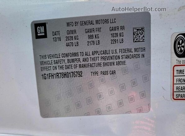 1G1FH1R78H0176792 2017 CHEVROLET CAMARO Белый Вид задней части салона