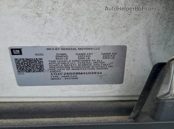 1G1FZ6S08M4103934 2021 CHEVROLET BOLT Белый Вид подкапотного пространства