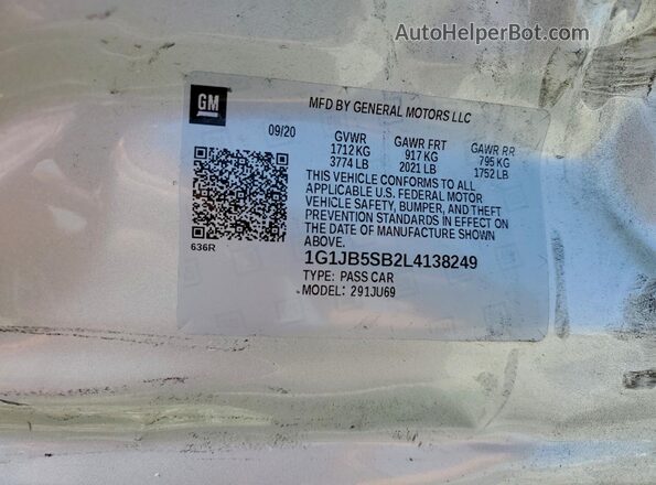 1G1JB5SB2L4138249 2020 CHEVROLET SONIC Silver Vista del compartimento del motor