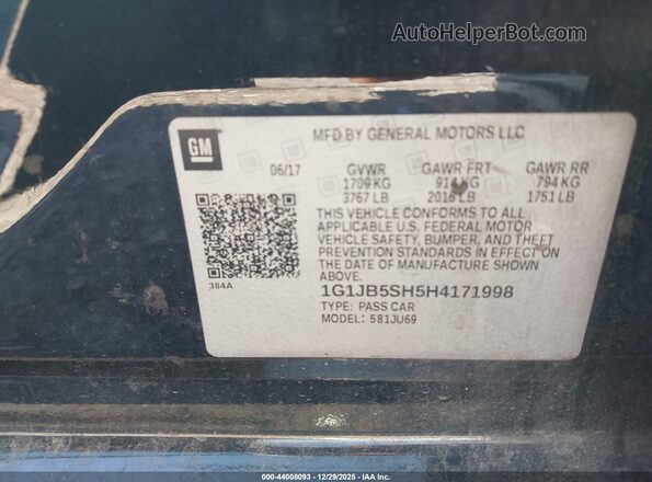 1G1JB5SH5H4171998 2017 CHEVROLET SONIC Черный Вид подкапотного пространства