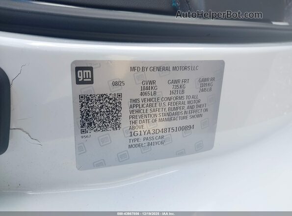 1G1YA3D48T5100894 2026 CHEVROLET CORVETTE White Vista del compartimento del motor