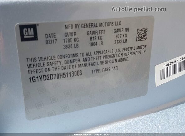 1G1YD2D70H5118003 2017 CHEVROLET CORVETTE Silver Widok komory silnika