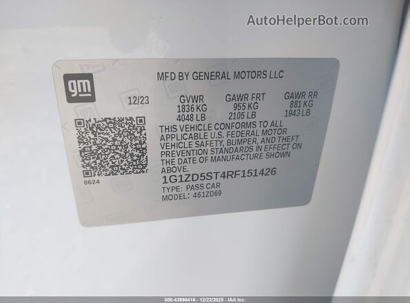 1G1ZD5ST4RF151426 2024 CHEVROLET MALIBU Белый Вид подкапотного пространства
