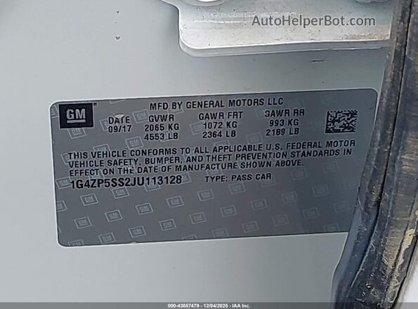 1G4ZP5SS2JU113128 2018 BUICK LACROSSE Белый Вид подкапотного пространства
