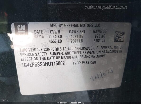 1G4ZP5SS3HU116002 2017 BUICK LACROSSE Зеленый Вид подкапотного пространства