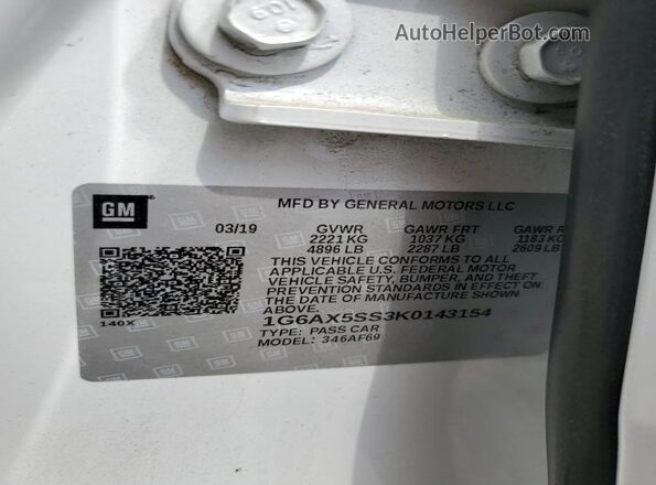 1G6AX5SS3K0143154 2019 CADILLAC CTS Белый Вид подкапотного пространства