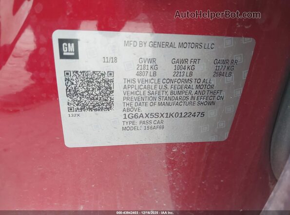 1G6AX5SX1K0122475 2019 CADILLAC CTS Красный Вид подкапотного пространства