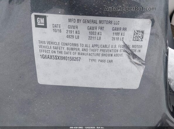 1G6AX5SX8H0158267 2017 CADILLAC CTS Серый Вид подкапотного пространства