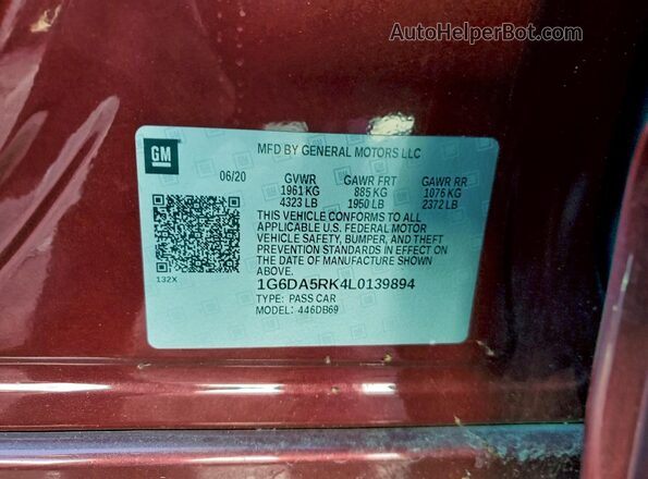 1G6DA5RK4L0139894 2020 CADILLAC CT4 Красный Вид подкапотного пространства