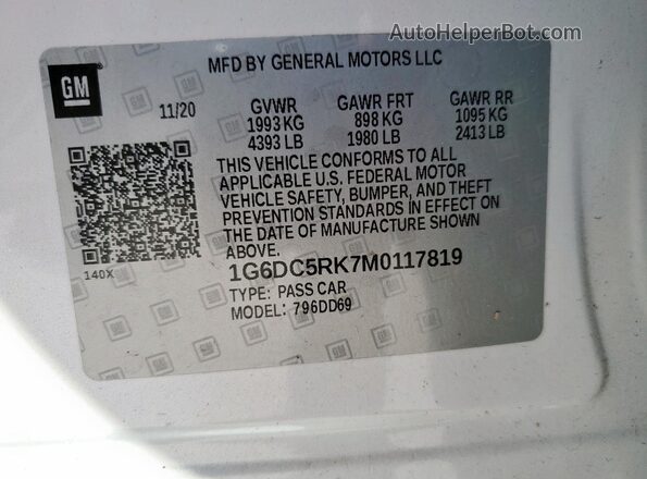 1G6DC5RK7M0117819 2021 CADILLAC CT4 Белый Вид наклейки с VIN-кодом