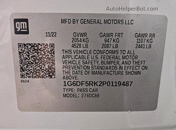 1G6DF5RK2P0119487 2023 CADILLAC CT4 White VIN կոդի պիտակի տեսք