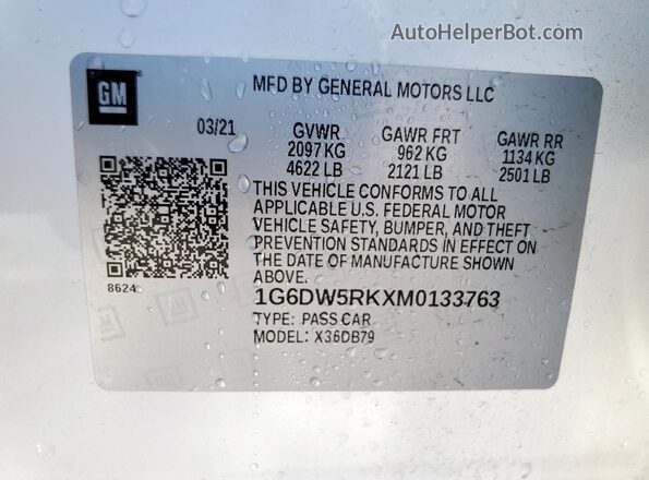1G6DW5RKXM0133763 2021 CADILLAC CT5 White Вид наклейки з VIN-кодом