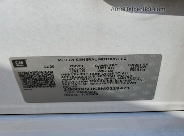 1G6DX5RK8M0119471 2021 CADILLAC CT5 Белый Вид подкапотного пространства