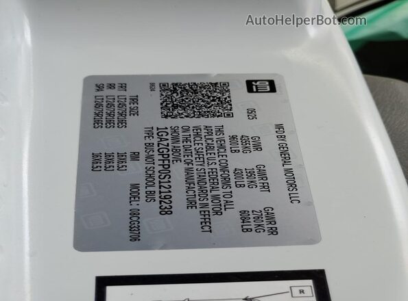 1GAZGPFP0S1219238 2025 CHEVROLET EXPRESS White Widok naklejki z numerem VIN