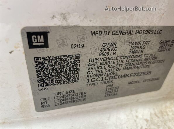 1GC1CREG4KF222935 2019 CHEVROLET SILVERADO  