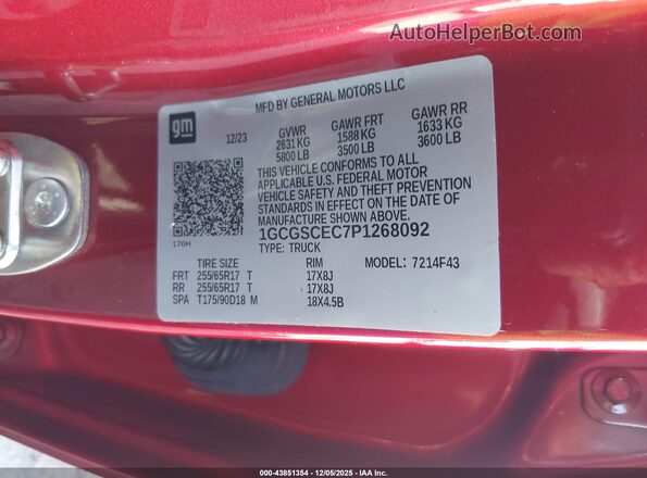 1GCGSCEC7P1268092 2023 CHEVROLET COLORADO Red Widok komory silnika