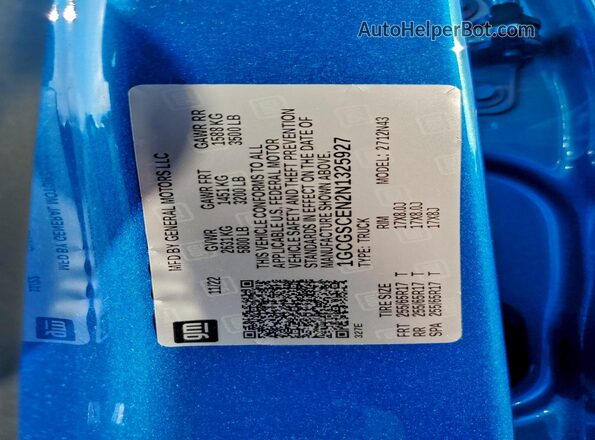 1GCGSCEN2N1325927 2022 CHEVROLET COLORADO Синий Вид наклейки с VIN-кодом