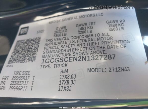 1GCGSCEN2N1327287 2022 CHEVROLET COLORADO Черный Вид подкапотного пространства