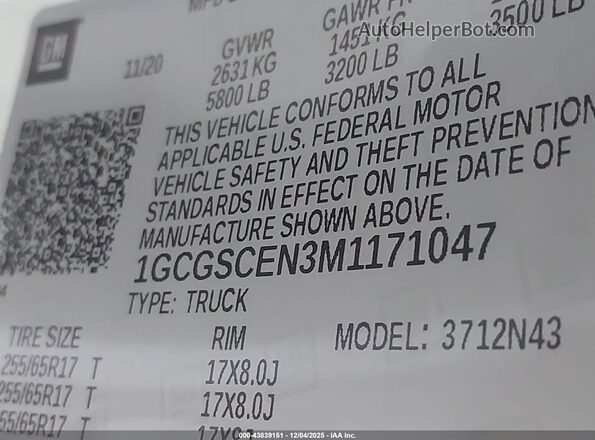 1GCGSCEN3M1171047 2021 CHEVROLET COLORADO White Շարժիչի բաժամունքի տեսք