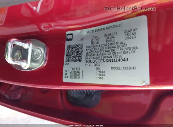 1GCGSCENXN1114040 2022 CHEVROLET COLORADO Красный Вид подкапотного пространства
