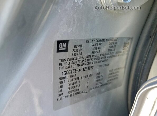 1GCGTCE3XG1264972 2016 CHEVROLET COLORADO Серебряный Вид подкапотного пространства