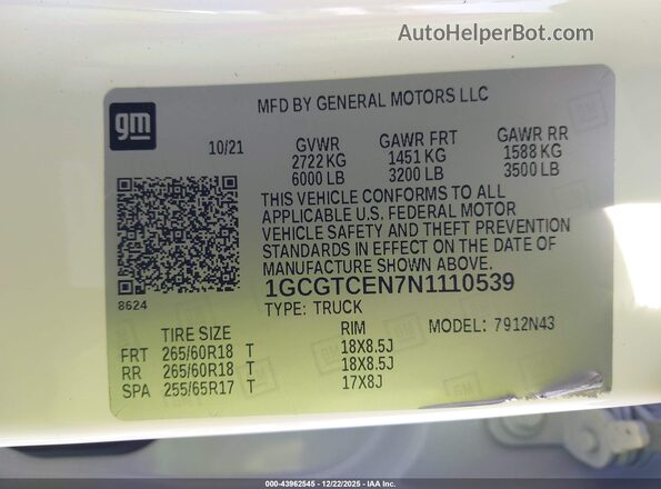 1GCGTCEN7N1110539 2022 CHEVROLET COLORADO White Widok komory silnika