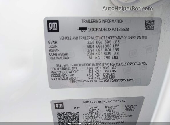 1GCPADEDXPZ135538 2023 CHEVROLET SILVERADO Белый Вид подкапотного пространства