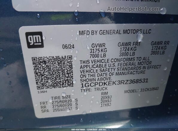 1GCPDKEK3RZ368531 2024 CHEVROLET SILVERADO Синий Вид подкапотного пространства