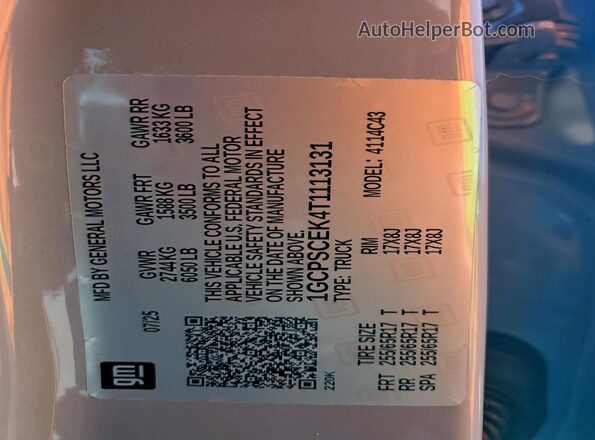 1GCPSCEK4T1113131 2026 CHEVROLET COLORADO Blue Vista del compartimento del motor