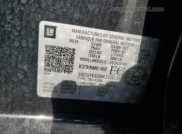 1GCUYEED0KZ375730 2019 CHEVROLET SILVERADO Черный Вид подкапотного пространства
