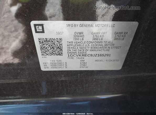 1GCVKREC9JZ165291 2018 CHEVROLET SILVERADO Черный Вид подкапотного пространства