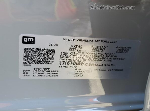 1GKB0RDC3RU114635 2024 GMC HUMMER Gray Vista interior de 360 grados