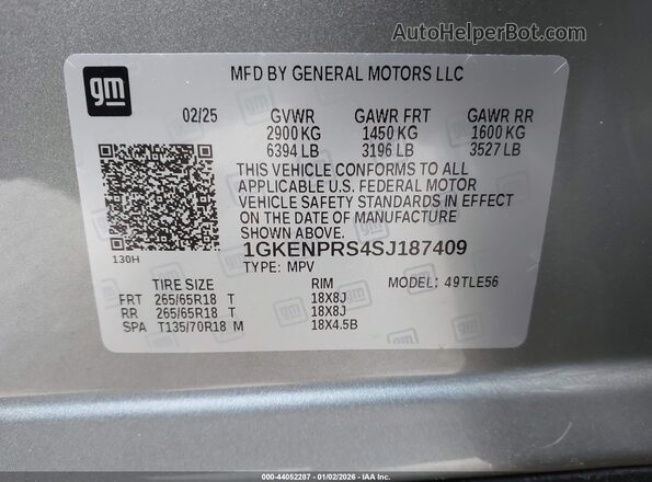 1GKENPRS4SJ187409 2025 GMC ACADIA Серый Вид подкапотного пространства