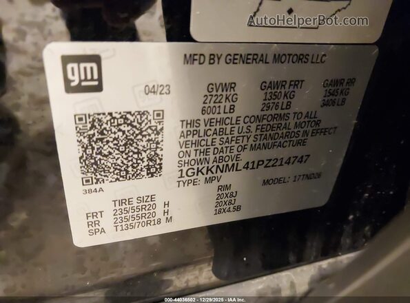 1GKKNML41PZ214747 2023 GMC ACADIA Black Widok komory silnika