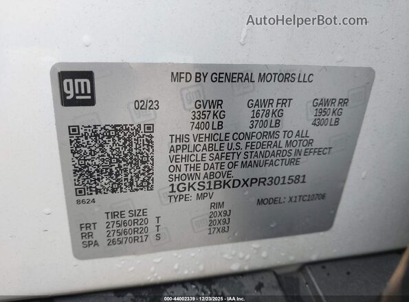 1GKS1BKDXPR301581 2023 GMC YUKON Белый Вид подкапотного пространства