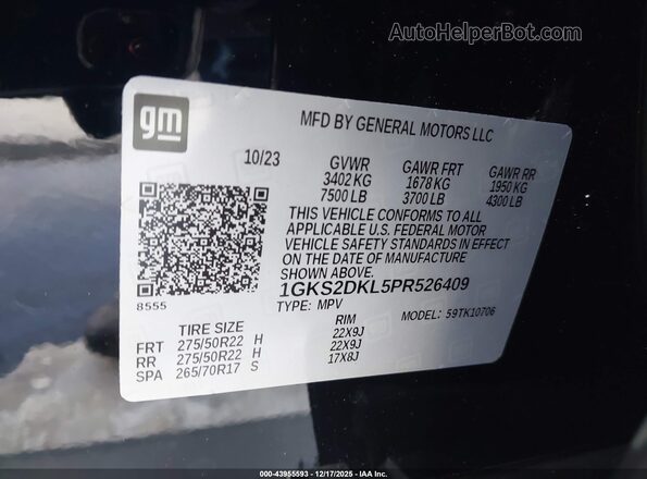 1GKS2DKL5PR526409 2023 GMC YUKON Black Engine compartment view
