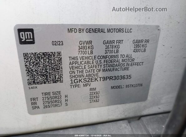 1GKS2EKT9PR303635 2023 GMC YUKON Белый Вид подкапотного пространства