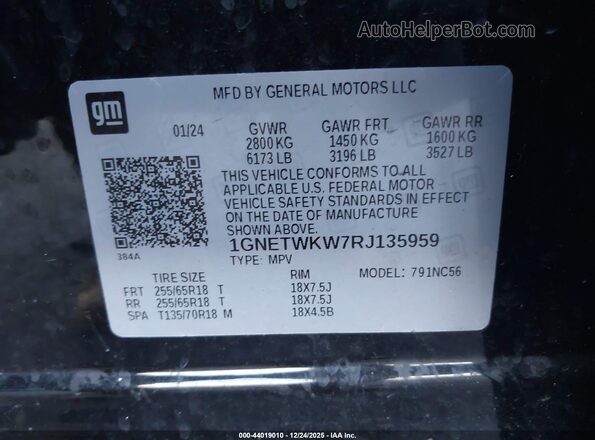 1GNETWKW7RJ135959 2024 CHEVROLET TRAVERSE Black ძრავის განყოფილების ხედი