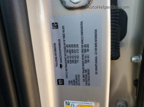 1GNSCCKD3PR499116 2023 CHEVROLET SUBURBAN Золотой Вид наклейки с VIN-кодом