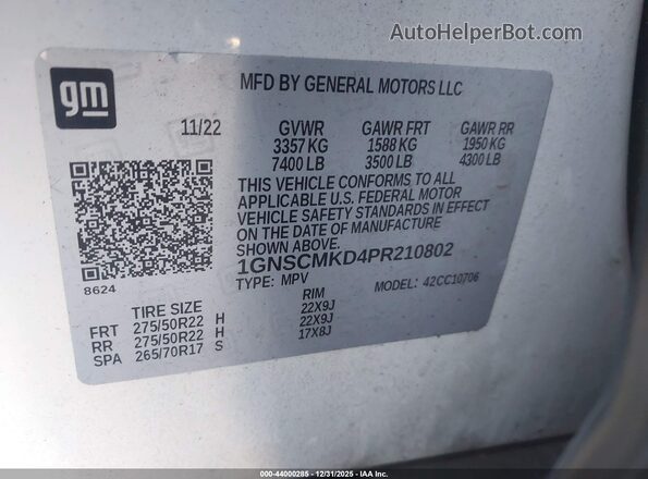 1GNSCMKD4PR210802 2023 CHEVROLET TAHOE White Vista del compartimento del motor