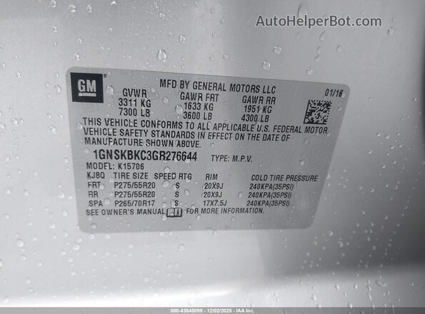 1GNSKBKC3GR276644 2016 CHEVROLET TAHOE Серебряный Вид подкапотного пространства
