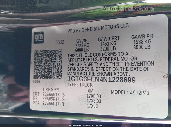 1GTG6FEN4N1228699 2022 GMC CANYON Черный Вид подкапотного пространства