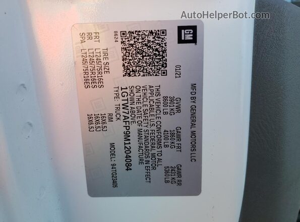 1GTW7AFP9M1204084 2021 GMC SAVANA White სალონის 360-გრადუსიანი ხედი