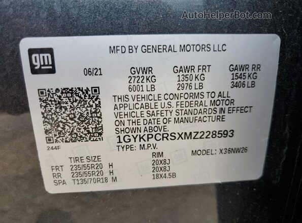 1GYKPCRSXMZ228593 2021 CADILLAC OTHER Black VIN sticker view