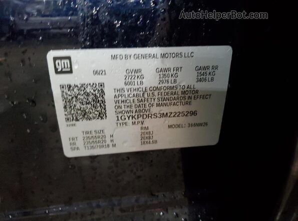 1GYKPDRS3MZ225296 2021 CADILLAC OTHER Синий Вид наклейки с VIN-кодом