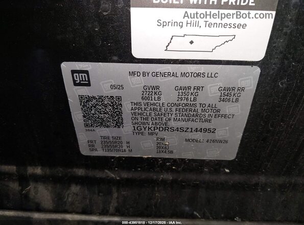 1GYKPDRS4SZ144952 2025 CADILLAC OTHER Черный Вид подкапотного пространства