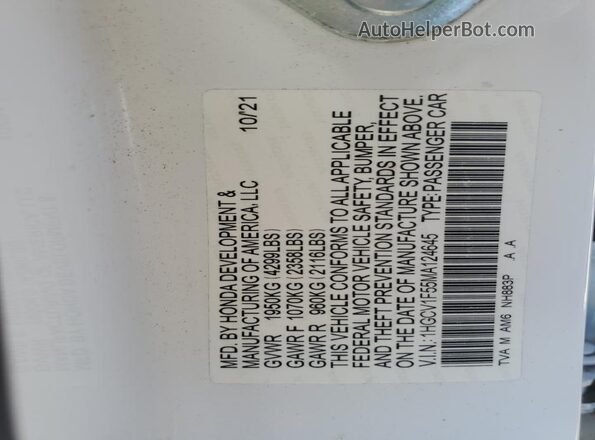 1HGCV1F55MA124645 2021 HONDA ACCORD White Engine compartment view