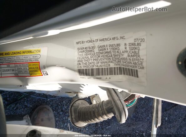 1HGCV3F14LA015228 2020 HONDA ACCORD HYBRID Белый Вид подкапотного пространства