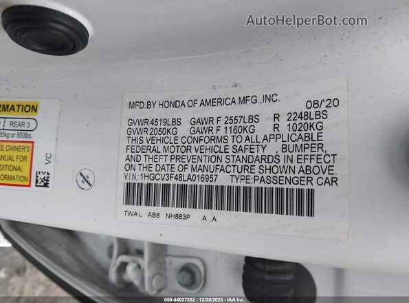 1HGCV3F48LA016957 2020 HONDA ACCORD HYBRID White Vista del compartimento del motor